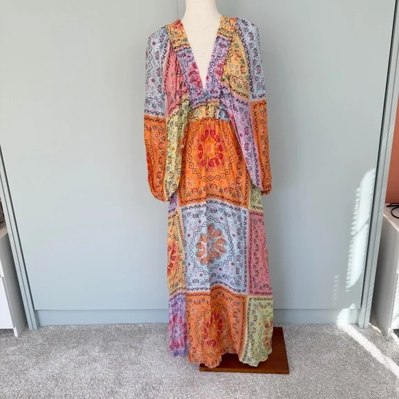SUNDRESS x REVOLVE Tiya Dress In Saint Tropez Patchwork Print Size M/L - Picture 4 of 8